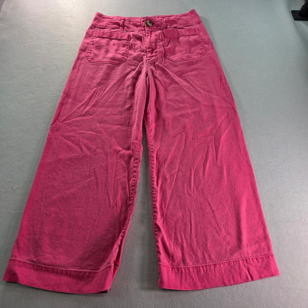 Maeve Anthropologie The Colette Wide Leg Pants Pink Linen Blend 29P Cropped
